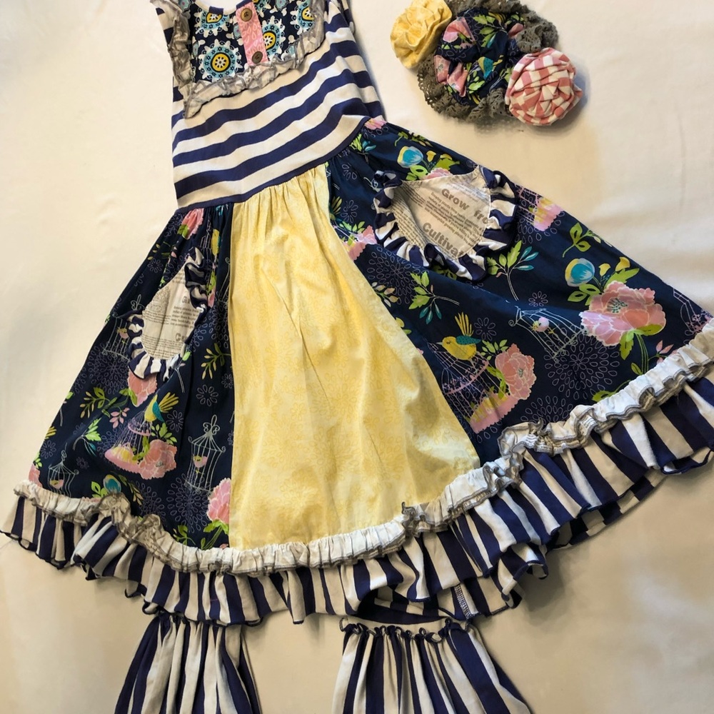 Mustard Pie tunic dress (size8), leggings (size10), and headband